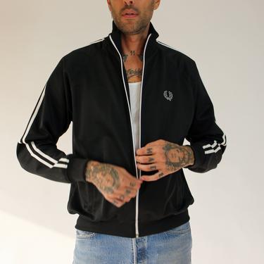 Vintage Fred Perry Black and White Striped Track Jacket | Mod