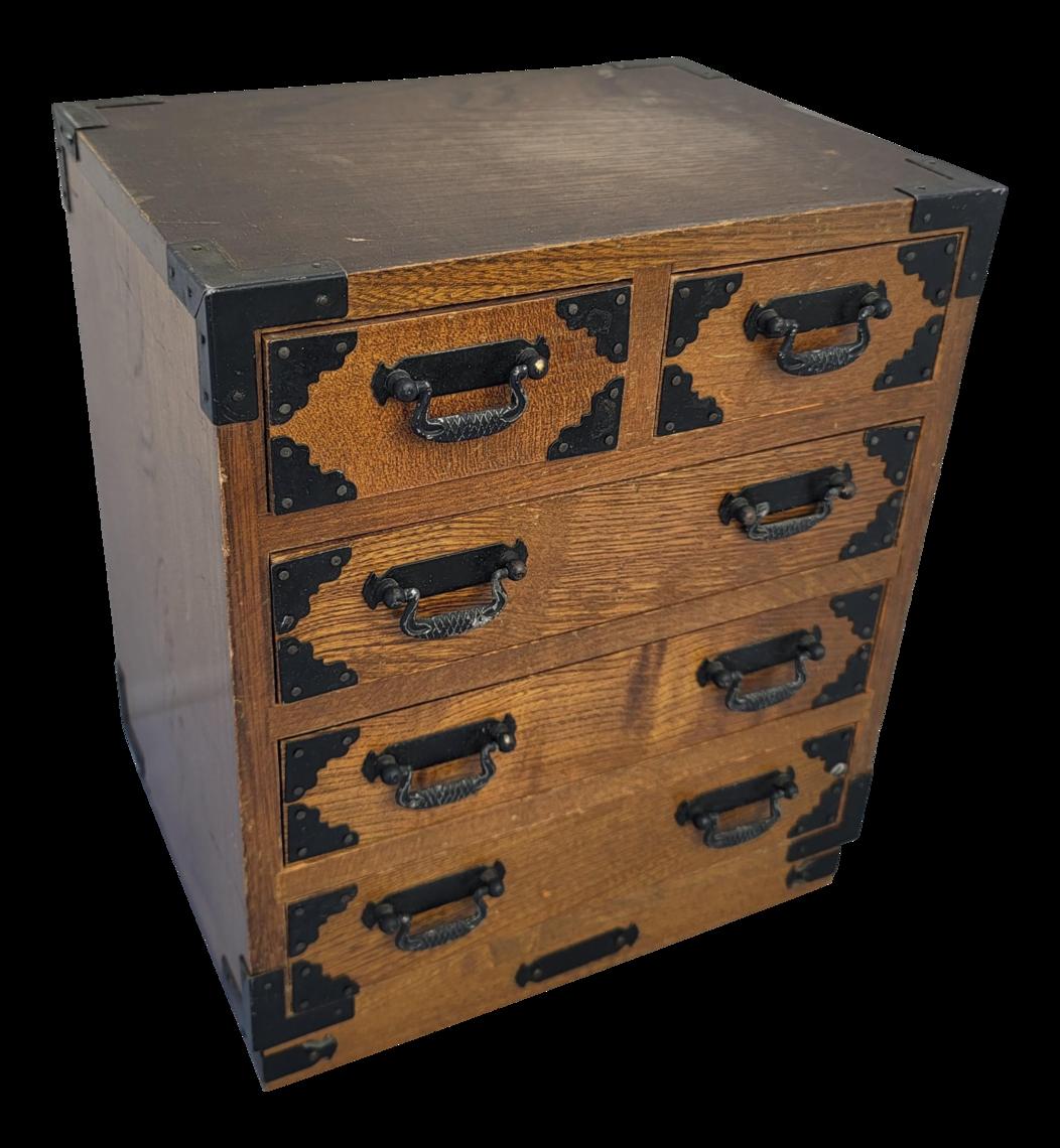 Vintage Tansu Style Japanese Jewelry Box Chest of Drawers The