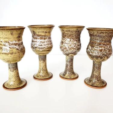Vintage Pottery Wine Goblet Set 