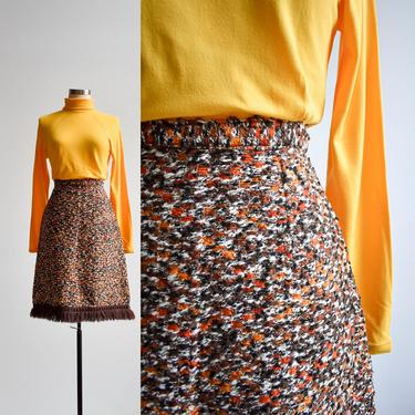 60s Brown &amp; Orange Woven Skirt 