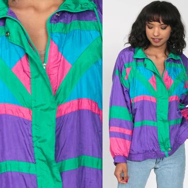 Color Block Windbreaker Jacket 90s Shiny Warmup Jacket Green Purple, Shop  Exile