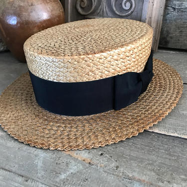 Amazing Edwardian Straw Boater Hat, Black Ribbon Bow  display picture 3