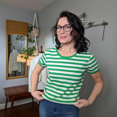 Vintage 1980's Green and White Stripped Shirt 