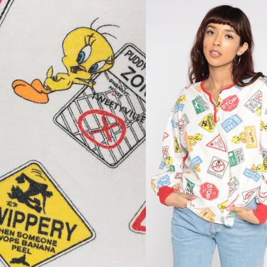 Looney Tunes Pajama Shirt TWEETY BIRD Pajama Top Night Shirt Looney Tunes Sleep 90s Nightgown Cartoon Long sleeve Vintage Medium 