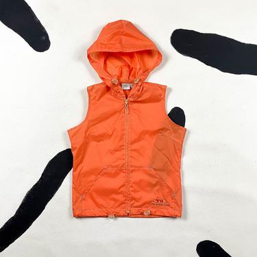 90s Todd Oldham Sport Orange Nylon Vest / Hooded / Sporty / Utility / Tactical / Parachute / Clear / Toggles / Small / NOS / Deadstock 