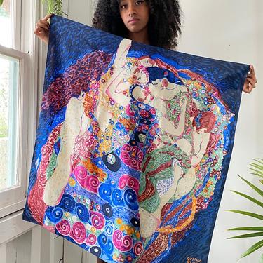 Sciarpa Quadrata In Seta 100% Con Orli Fatti A Mano, Stampa 'Die Jungfrau' Di Klimt, 35x35