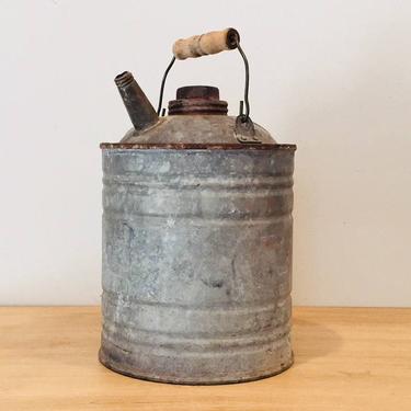 Vintage Industrial Galvanized Metal Canco Oil Can with Wooden Handle 