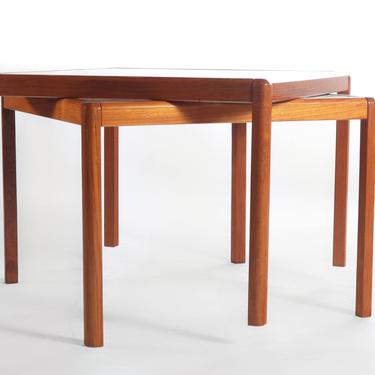 Minimalist Danish Modern Teak End Tables with Smoked Glass Tops 