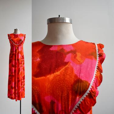 1970s Pink & Orange Maxi Dress 