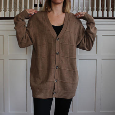Vintage Oscar de la Renta Textured Tan Cotton Long Cardigan Women's Size M L 