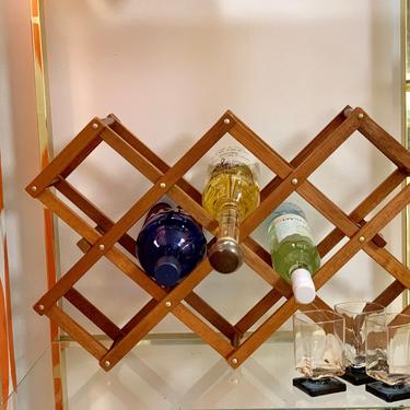 Vintage 1980s Retro Wooden Expanding Folding 10 Slots Bottle Wine Rack Holder Stand 