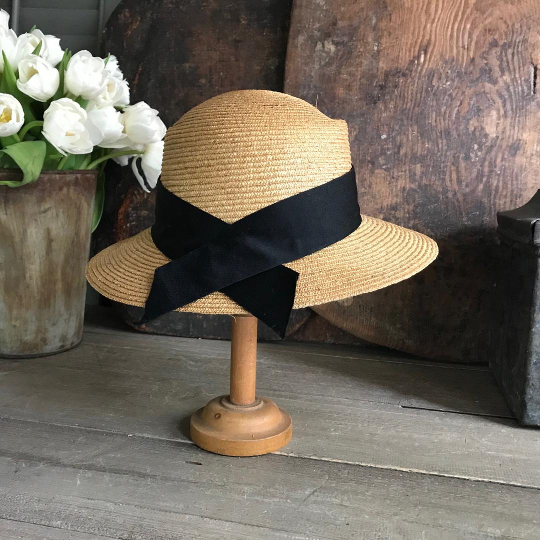 French Straw Garden Hat, Black Ribbon Bow, Summer Sun Beach | Jan's ...