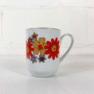 Vintage Groovy Orange Flower Power Porcelain Coffee Cup Mug Creative Japan Floral Tea Mid Century Modern Boho Flowers Dainty Cute Kawaii 