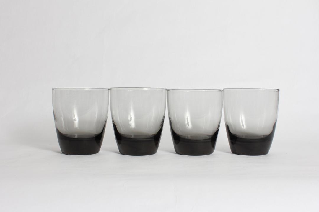 Vintage Set Of 4 Smoked Glass Glasses Retro 1970s Smoked Glass Glass