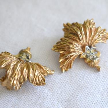1960s Gold and Rhinestone Clip Earrings 