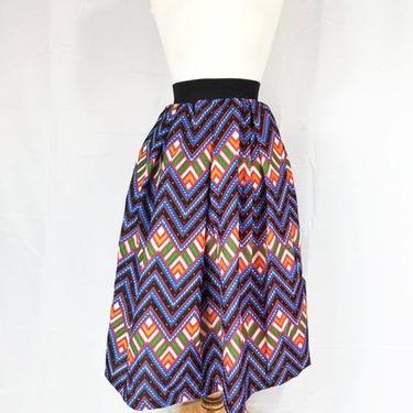 Ankara silk tea-length skirt with invisible pockets (Blue - Multi-color) 