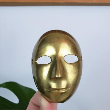 Vintage Brass Theater Mask | MCM Metal Drama Face | Gold Comedy & Tragedy Mask Mold 