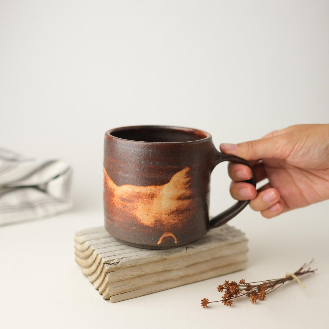 Rustic Japanese mug (D), Handmade pottery, Traditional Shino glaze, 14