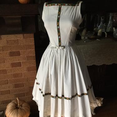 Vintage 1950s Alpine White Cotton Dress - Size XS 