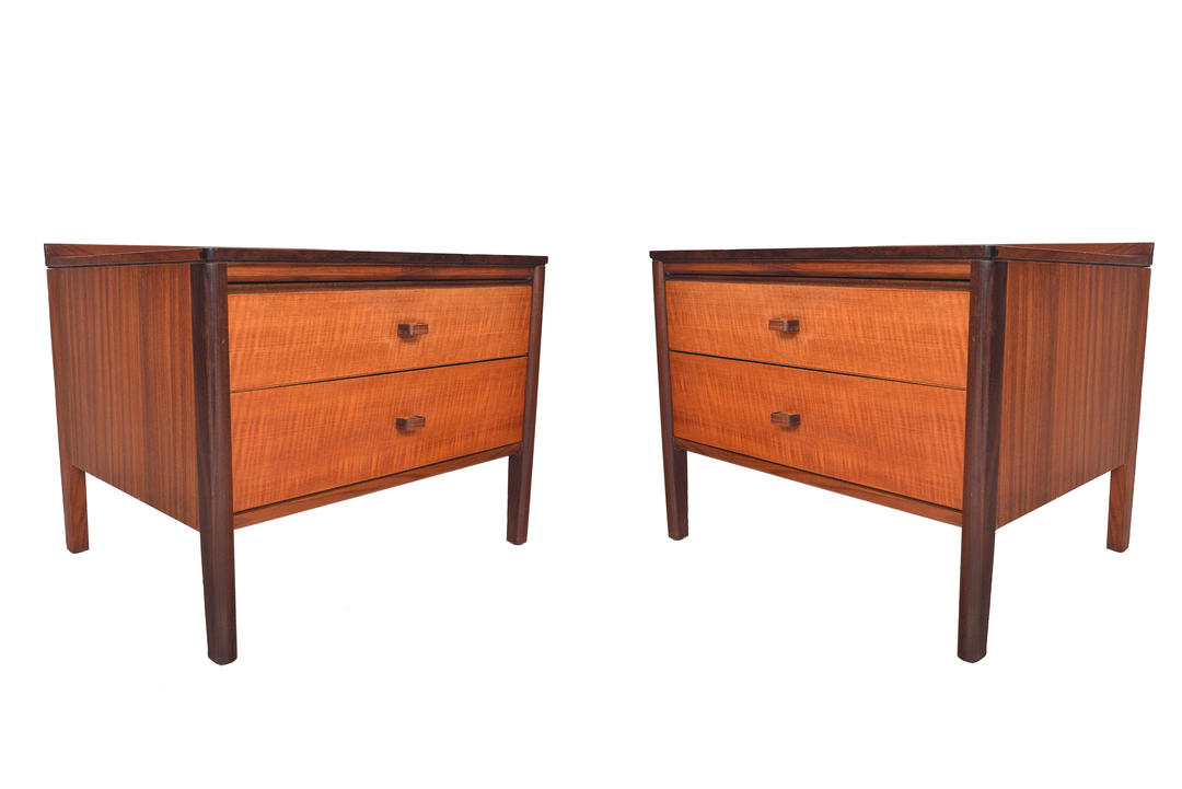 Pair of English Mid Century Modern Teak Nightstands by Robert