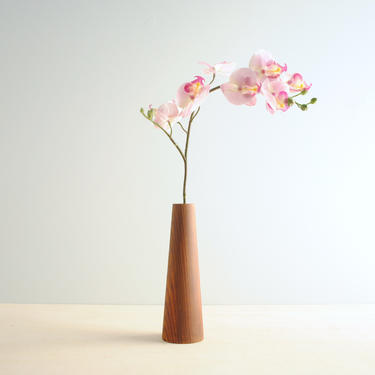Vintage Modern Wood Vase, Tapered Wooden Vessel, Small Wood Vase 