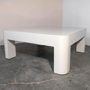 Large White Formica Square Coffee Table with Rounded Corners 