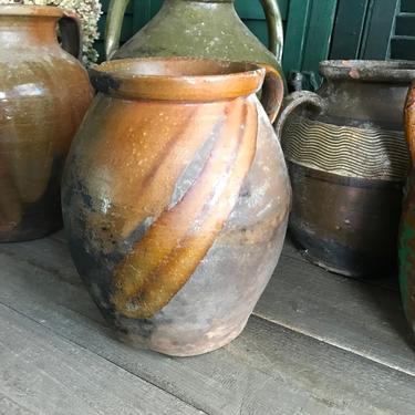 Antique Pottery Jug, Vase, Jar, Hand Thrown, Semi Glazed Slipware, Rustic Terra Cotta, Rustic European Farmhouse, Farm Table 