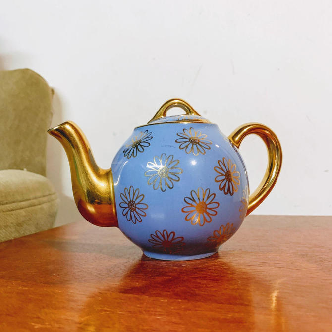 HALL CHINA outlets COMPANY – Cadet Blue – Baltimore Teapot – Gold Decorated