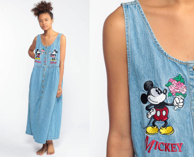 Mickey Minnie Denim Dress Mickey Mouse DISNEY Button Up 90s Shop Exile Tucson AZ