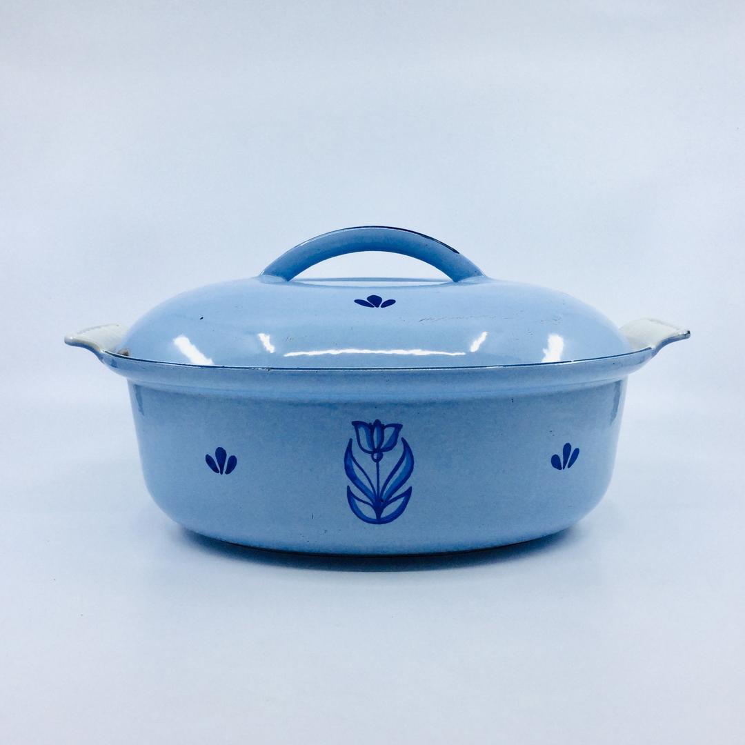 Vintage DRU Holland Cast Iron Enamelware Oval Dutch Oven Casserole ...