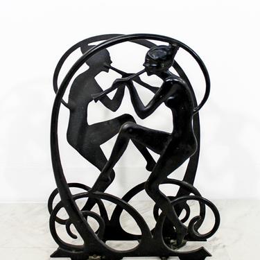 Art Deco Black Wrought Iron Nymphs Magazine Holder 1930s 