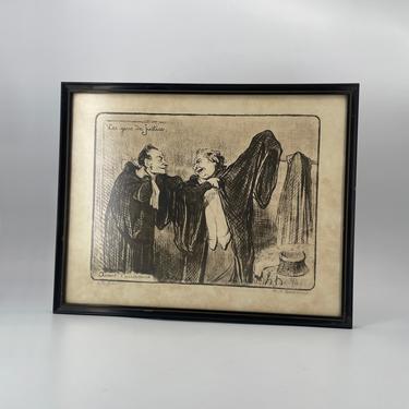 1800s Honore Daumier France 1808-1879 Vintage Lithograph Satirist Cartoonist Judge Justice Lawyers Pencil Sketch Newpaper 