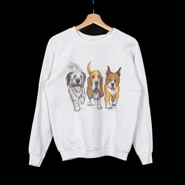 80s 90s Puppies Heads &amp; Tails Sweatshirt - Men's Small, Women's Medium | Vintage Raglan Sleeve All Over Print Graphic Animal Pullover 