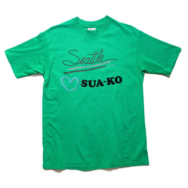 Vintage 1980s SEATTLE &quot;SUA-KO&quot; T-Shirt ~ fits M ~ 80s Tee ~ Soft / Worn-In / Faded ~ Single Stitch ~ Hanes Beefy-T 
