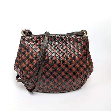 Bottega Veneta Intrecciato Brown & Red Woven Leather Crossbody Bag Vintage 