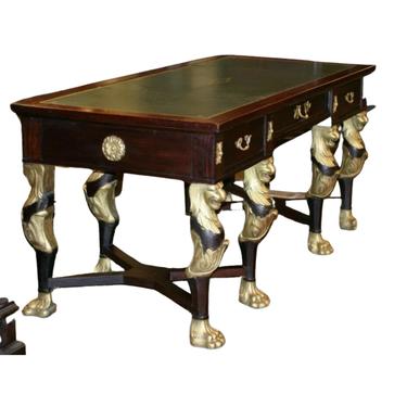 Desk, Table, French Empire Gilded Lion Heads Claw Feet, Vintage/ Antique 71 x 31