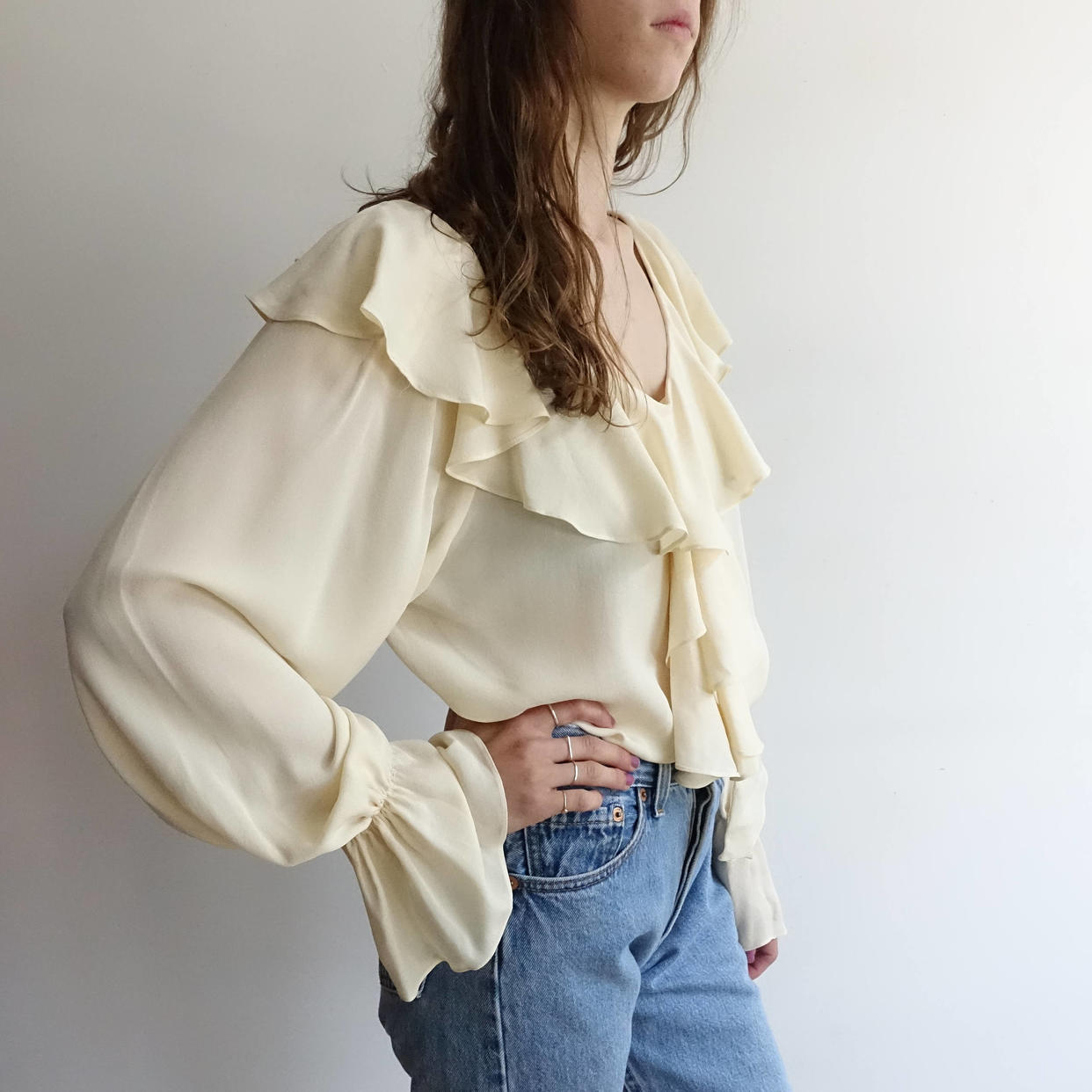 Vintage 90s Ivory Silk Peasant Blouse/ Off White | Bottle of Bread 