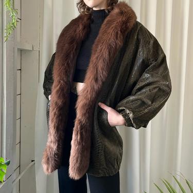 80s Leather Jacket with Fox Fur Collar