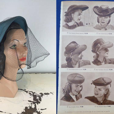 Pretty Penny Bonnets - Vintage 1940s Cerulean Blue Aqua Wool Felt Bonnet Hat w/Veil 