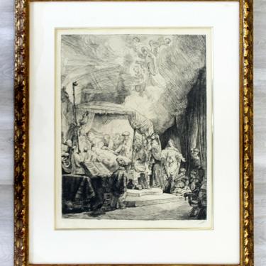Antique 17th Cent. Rembrandt Van Rijn Death of Virgin Etching Drypoint Framed 