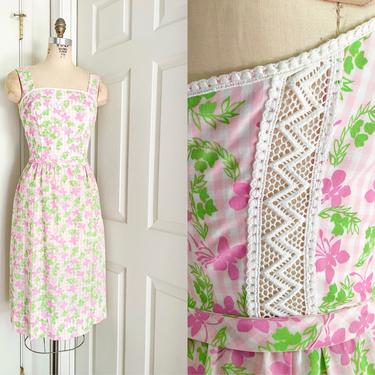 1970s The Lilly Pink + Green Butterfly Dress Lilly Pulitzer 