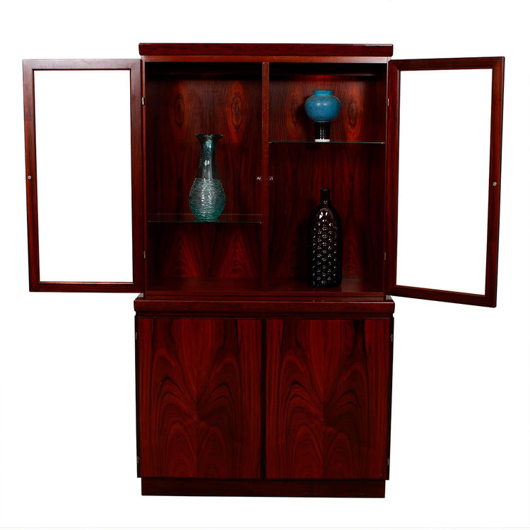 Danish Modern Rosewood 2-Pc. Double-Door Display Cabinet with Light