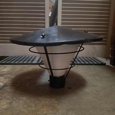 Vintage Steel Lamppost Light with Milk Glass Shade