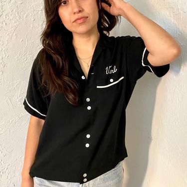 50s Vintage Chain Stitch Bowling Shirt - Black w/ White | Little