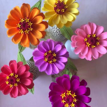 Crepe Paper Zinnia -- Paper Flowers for Weddings - Home Decor - Floral Wholesale 