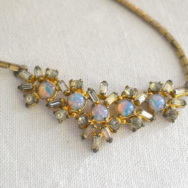 1950s Faux Opal and Rhinestone Necklace 
