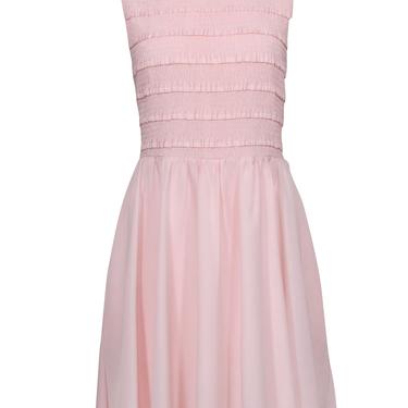 Reiss - Light Pink Smocked & Ruffled Sleeveless Fit & Flare Dress Sz 12