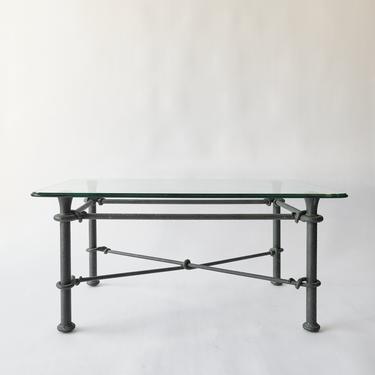Vintage Wrought Iron Glass Top Coffee Table 
