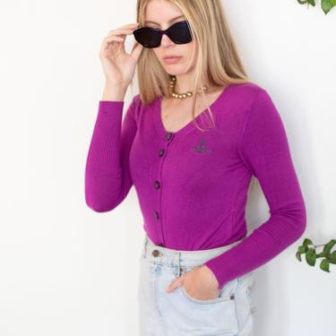 Vintage VIVIENNE WESTWOOD Anglomania Purple Orb Detail Cardigan Sweater sz XS S Button Up Knit 