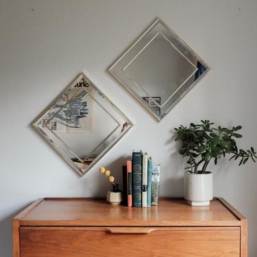 Mid Century Brass hanging Wall Mirror  /  Geometric Design 